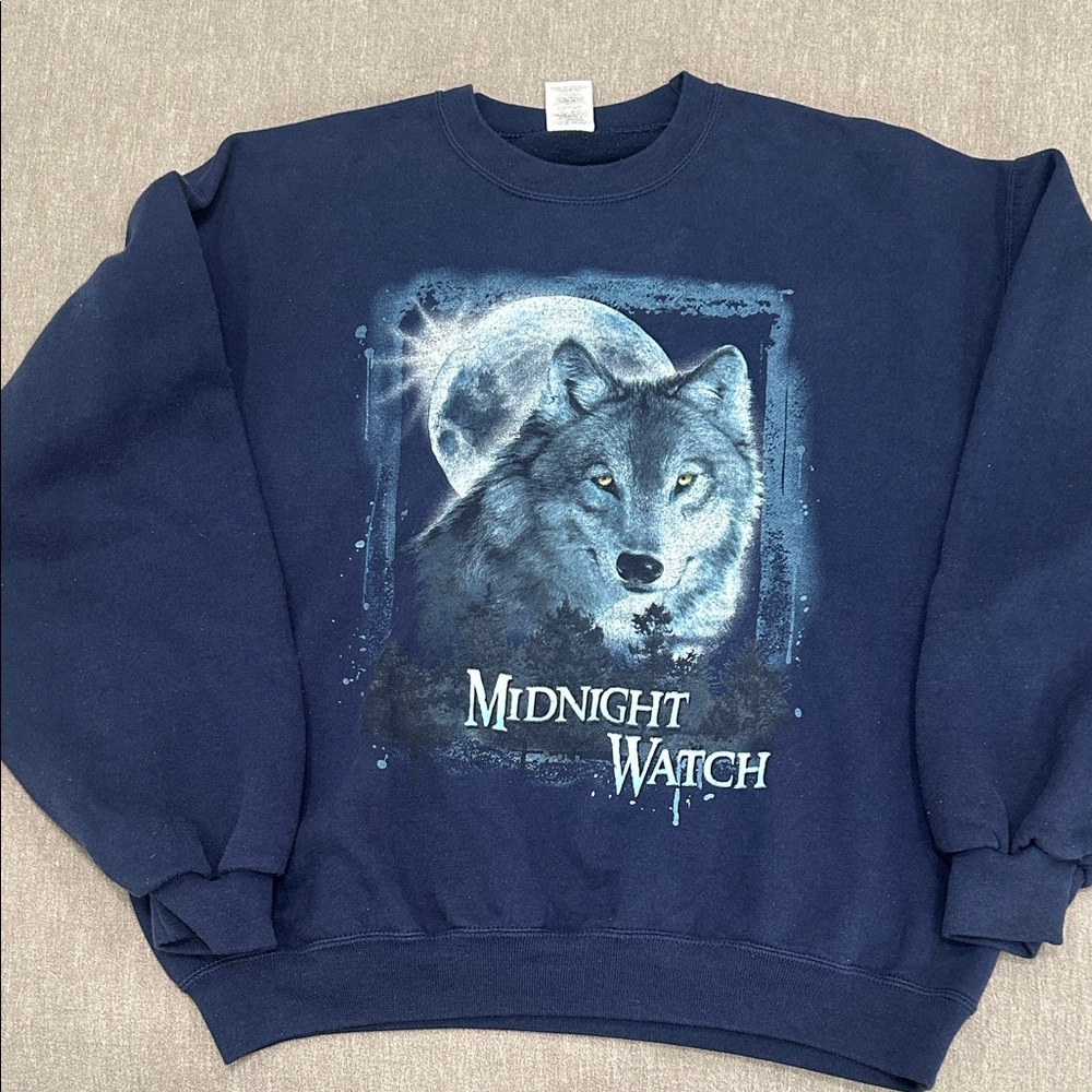 Large Jerzees Midnight Watch Navy Blue Crewneck Sweater